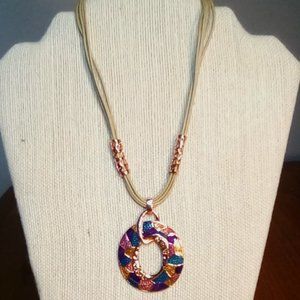 Rose gold-colored enamel metal necklace